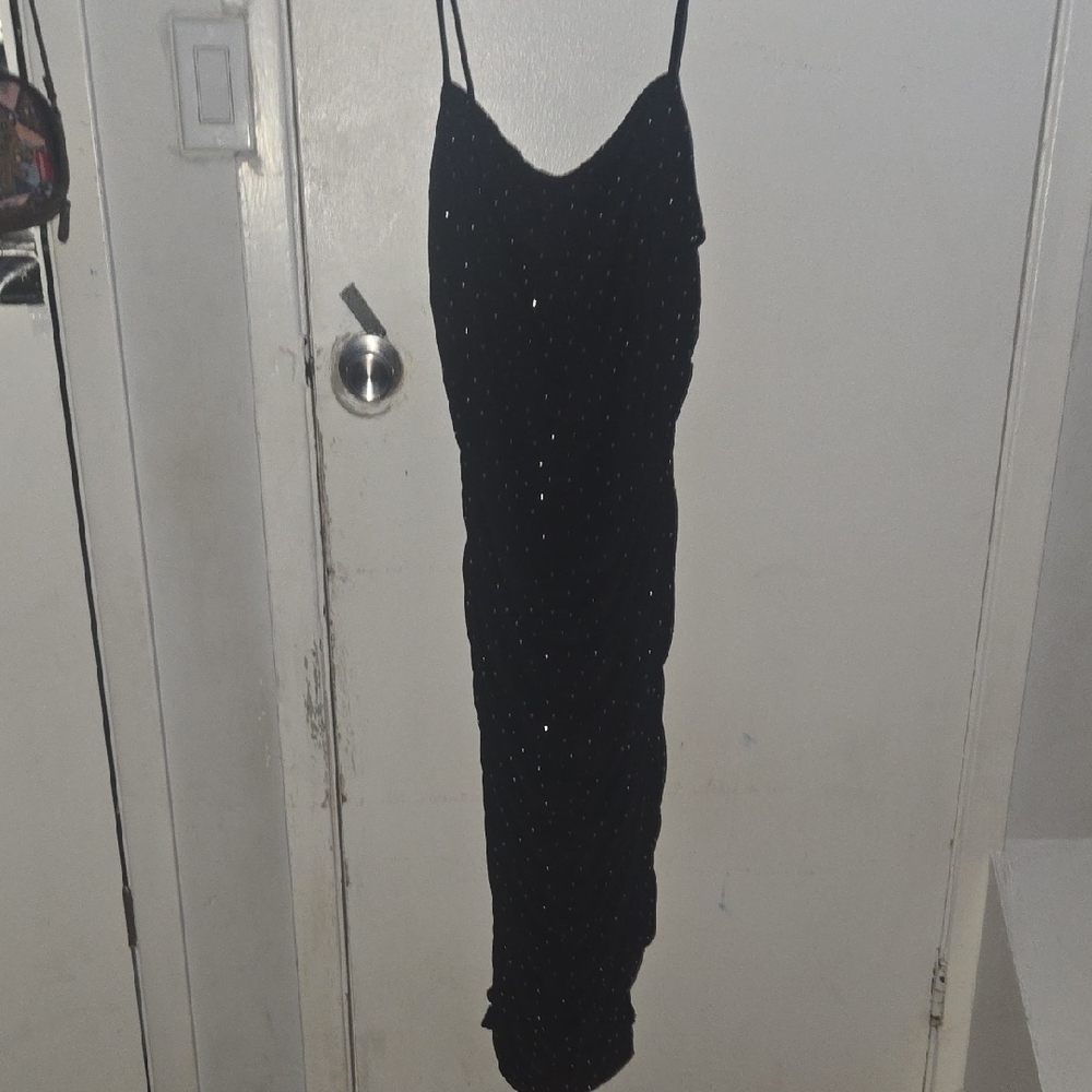 Black Sparkle Maxi Slip Dress with Spaghetti Straps